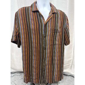 BDG Urban Outfitters Mens Small Striped Short Sleeve Button Down Camp Shirt Boho